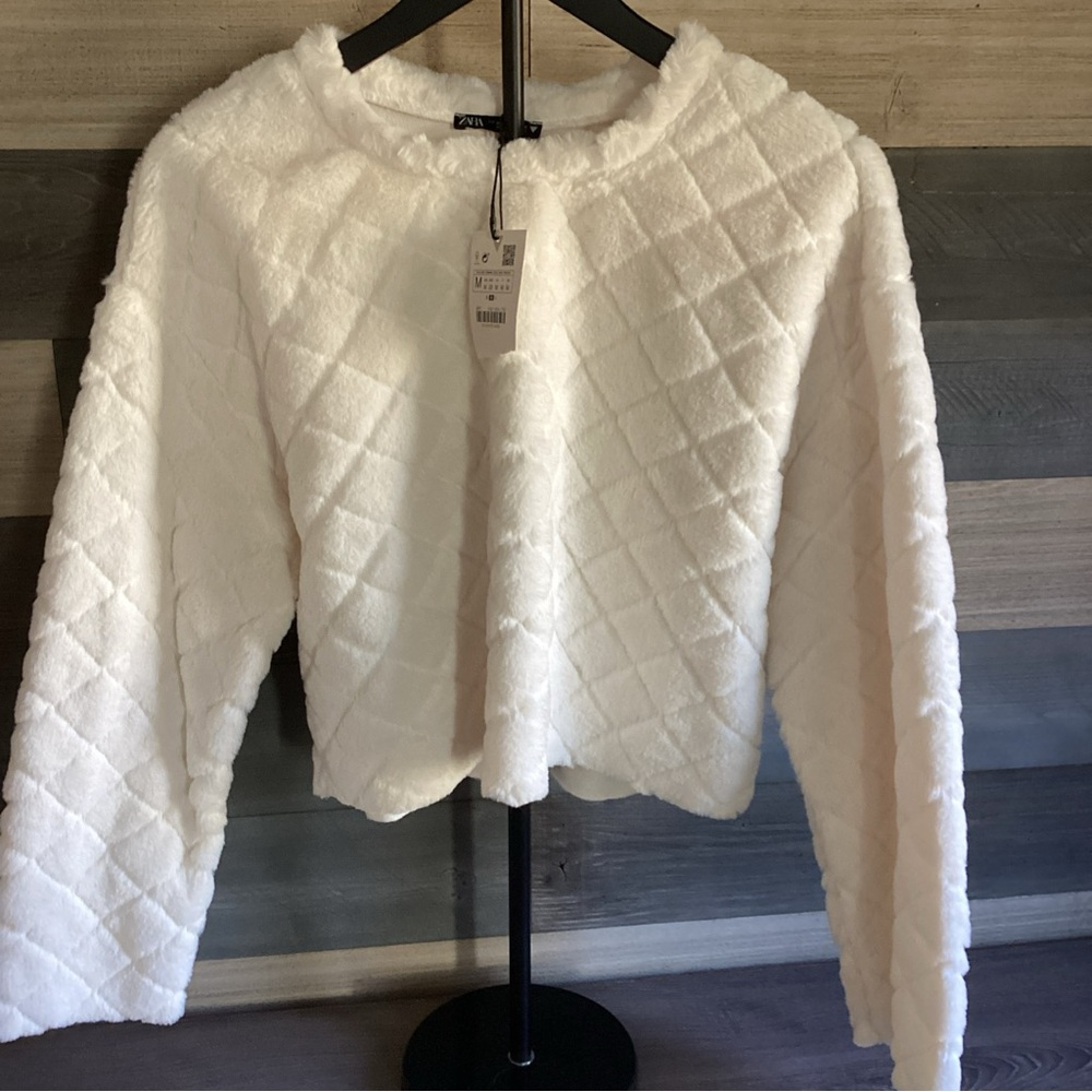 Zara White Teddy crop Top - Picture 1 of 8